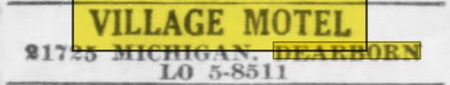 Village Motel (Village Inn of Dearborn) - 1958 Ad (newer photo)